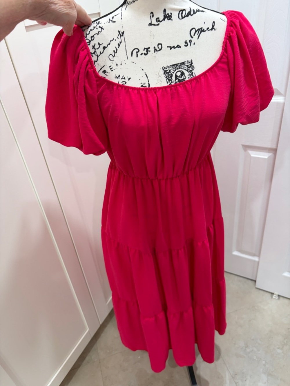 See You Monday Fuchsia Tiered Maxi Dress with Puff Sleeves